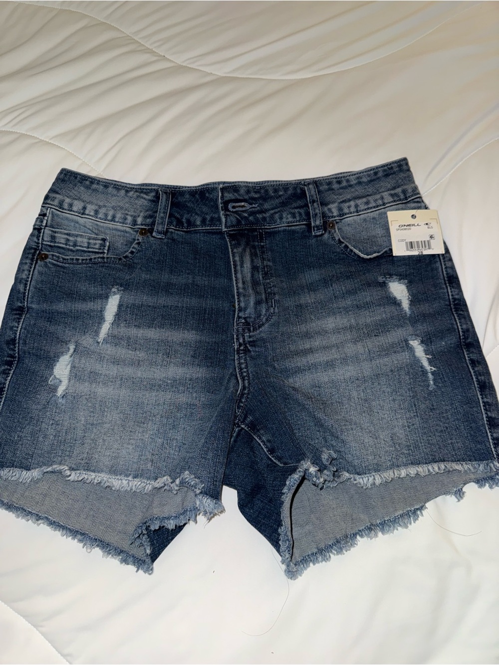 O'Neill Women's Washed Blue Distressed Jean Shorts